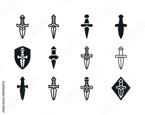 Ancient Relics Icon Set. ancient relics. Icon set. Set Logo of ancient relics: ceremonial dagger. harmonious logo variations of the same emblematic concept,