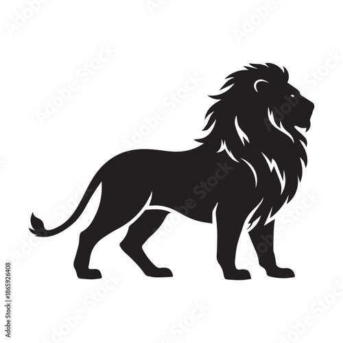 Lion silhouette standing in profile, strong wild animal shape