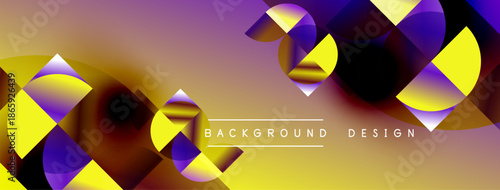 Abstract geometric shapes overlap, creating vibrant gradients. Yellows, purples, browns blend into modern background design. Smooth transitions dominate composition.