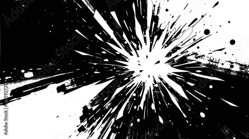 Abstract white explosion of sharp shards on a black background, creating a dynamic shattered effect.