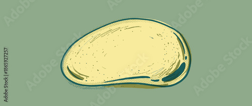 Single whole raw potato illustration in a vintage pop art style, featuring a sketchy hand-drawn outline, halftone dot texture, and a muted yellow and green color palette