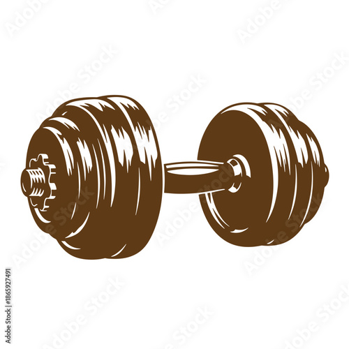 Brown dumbbell weightlifting equipment for strength training and fitness isolated on white background