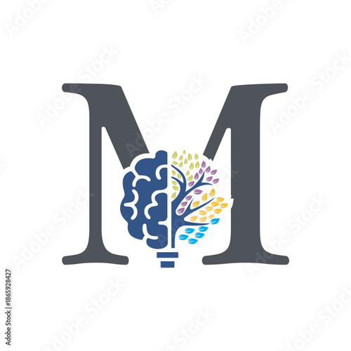 Brain Tree Logo  combine with letter M vector template