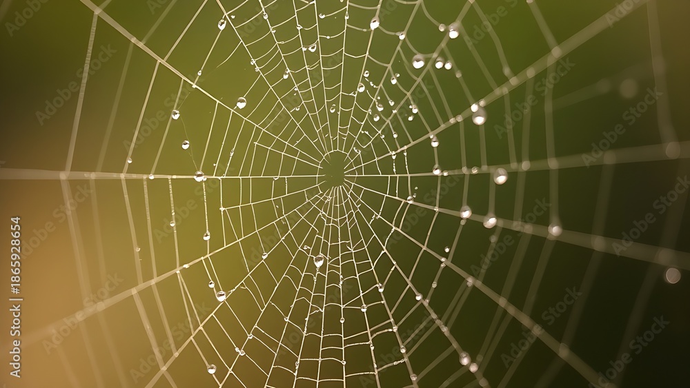 Obraz premium elasticity. Spider web with morning dew, delicate silk threads showing elasticity and shine, water droplets reflecting light. wildlife magazines.