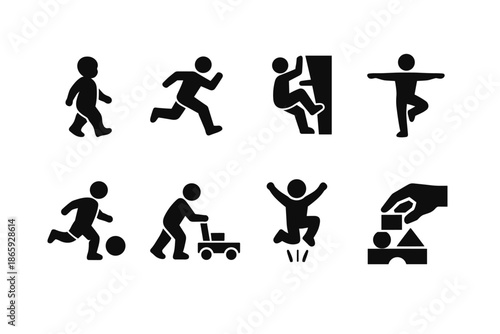 Set of silhouettes showing children engaged in various activities