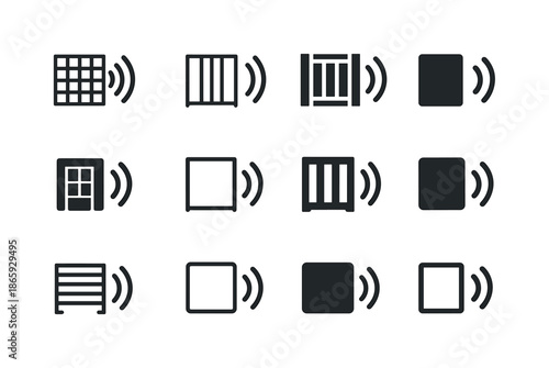 Noise Protection Icons. Noise protection screen. Icon set. Set Logo of Noise protection screen: Environmental Noise Blocker. harmonious logo variations of the