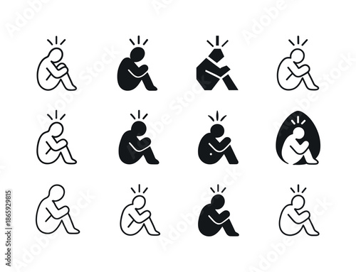 Crisis Icon Logos. Facing a personal crisis with vulnerability. Icon set. Set Logo of Facing a personal crisis with vulnerability: rising spark. harmonious