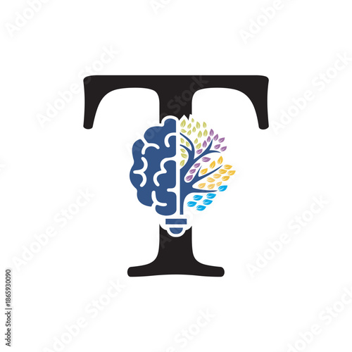 Brain Tree Logo  combine with letter T vector template