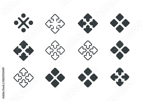Teamwork Logo Variations. Teamwork. Icon set. Set Logo of teamwork: collaborative arrows. harmonious logo variations of the same emblematic concept, each with