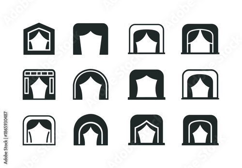 Theater Logo Variations. Theater performances. Icon set. Set Logo of theater performances: proscenium stage arch. harmonious logo variations of the same