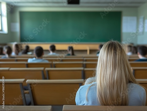 Selective focus. A teacher in an underfunded school struggling to teach students