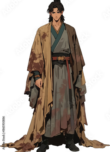 Ancient Scholar in Timeless Attire: A distinguished figure, adorned in traditional garments, embodies the grace and wisdom of a bygone era. The scene hints at a profound story.