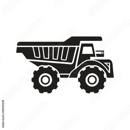 Black dump truck vehicle icon.