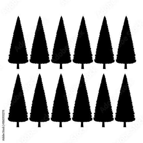 Black silhouette of ten trees