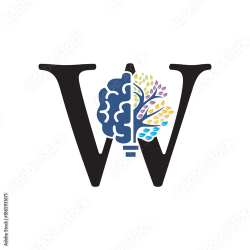 Brain Tree Logo  combine with letter W vector template