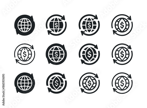 Environmental Tax Incentive Logos. Environmental tax incentives. Icon set. Set Logo of Environmental tax incentives: Globe with Tax Return Arrows. harmonious