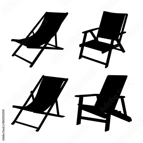 Collection of outdoor relaxation chair silhouettes on white Vector