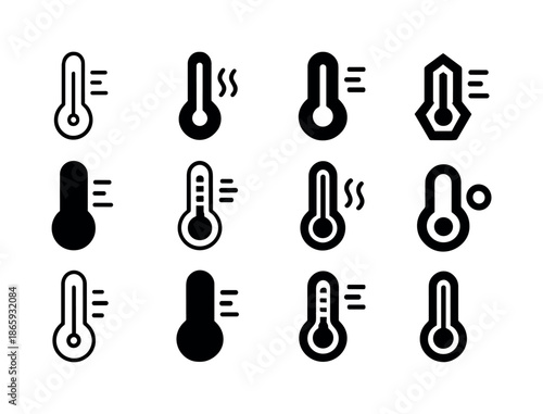 Cold Flu Icon Set. Cold and flu symptoms. Icon set. Set Logo of Cold and flu symptoms: thermometer. harmonious logo variations of the same emblematic concept,