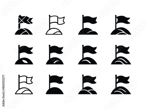 Terra Nova Logo Variations. Terra Nova. Icon set. Set Logo of Terra Nova: pioneer flag. harmonious logo variations of the same emblematic concept, each with