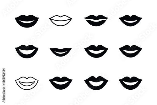 Timeless Smile Icons. Timeless smile. Icon set. Set Logo of timeless smile: smiling lips silhouette. harmonious logo variations of the same emblematic concept,