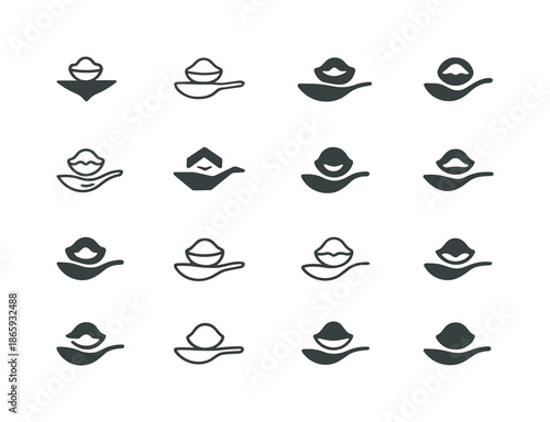 Fine Dining Logos. fine dining. Icon set. Set Logo of fine dining: gourmet tasting spoon. harmonious logo variations of the same emblematic concept, each with