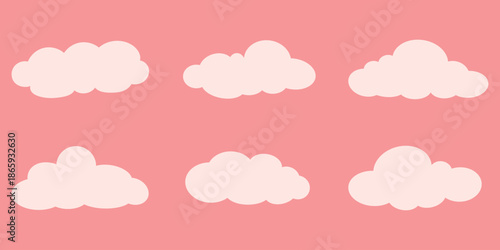 Clouds set. Cute pastel clouds illustration on soft pink background minimal sky with simple fluffy cloud shapes gentle dreamy atmosphere perfect for kids design nursery decor social media visuals