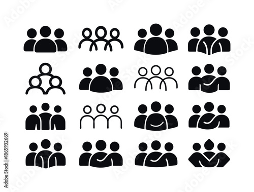 Teamwork Icon Variations. Teamwork. Icon set. Set Logo of teamwork: three-person synergy symbol. harmonious logo variations of the same emblematic concept,