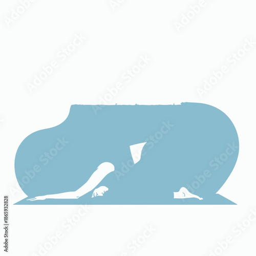A person doing yoga on a surfboard with a whale in the background