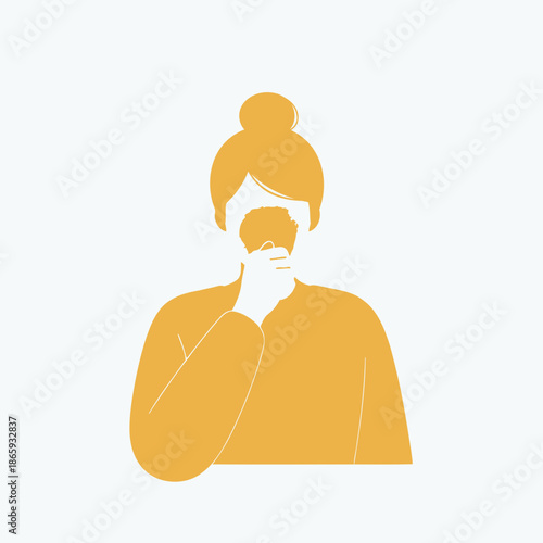 Woman wearing a turban and face mask, standing with arms crossed, yellow silhouette