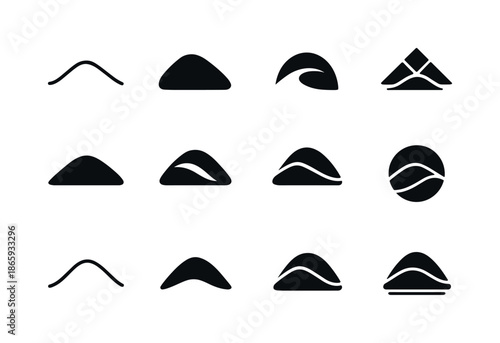 Hill Logo Variations. Hill. Icon set. Set Logo of Hill: rolling hill silhouette. harmonious logo variations of the same emblematic concept, each with different