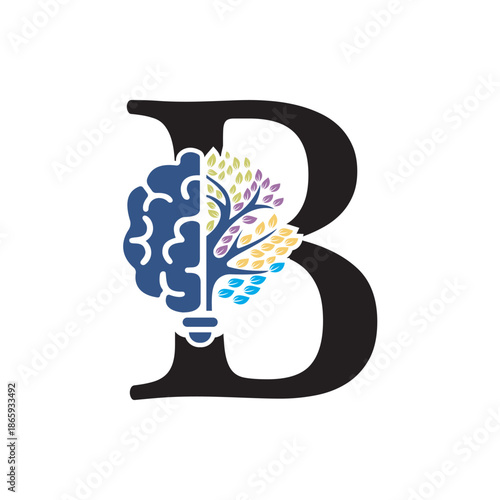 Brain Tree Logo  combine with letter B vector template