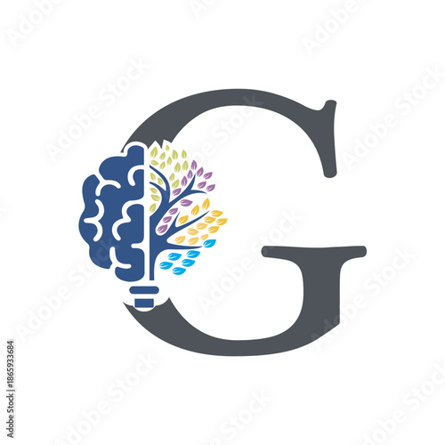 Brain Tree Logo  combine with letter G vector template