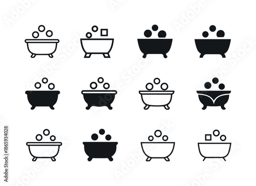 Self-Care Logo Variations. Self-Care Routine. Icon set. Set Logo of Self-Care Routine: bathtub with bubbles. harmonious logo variations of the same emblematic