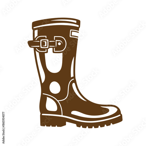 brown rubber rain boot with buckle and strap isolated on transparent background