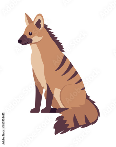 Aardwolf cute black-striped nocturnal African mammal sitting pose. Canine like insect eating hyena family insectivorous animal, unique amazing wild life. Vector flat style cartoon illustration