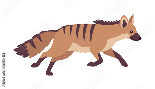 Aardwolf cute black-striped nocturnal African mammal running pose. Canine like insect eating hyena family insectivorous animal, unique amazing wild life. Vector flat style cartoon illustration
