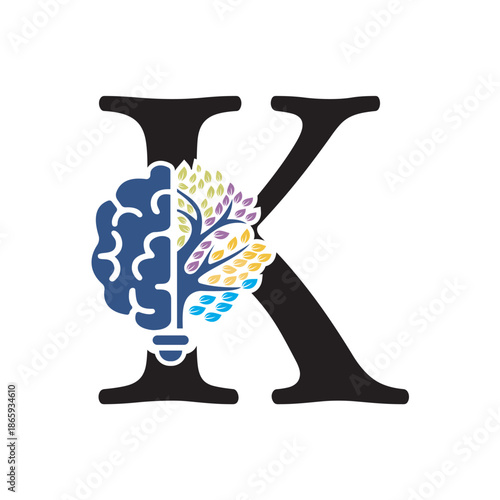 Brain Tree Logo  combine with letter K vector template