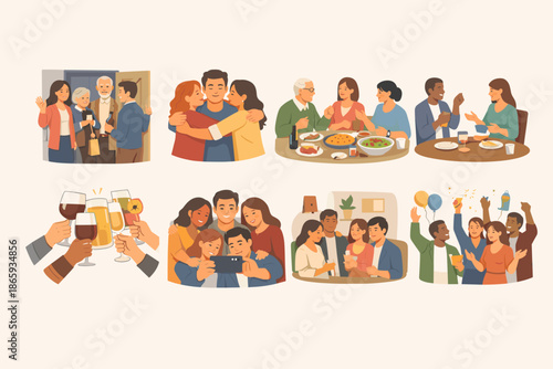 Diverse group of people enjoying meals and celebrations