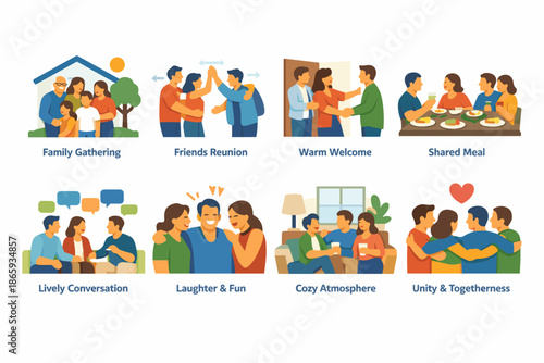 Illustration of diverse and happy community social interactions