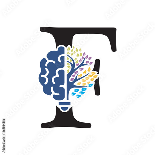 Brain Tree Logo  combine with letter F vector template