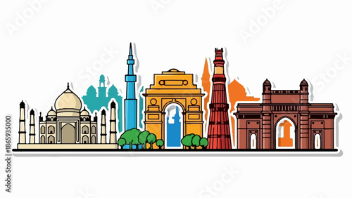 Stylized Indian landmarks silhouette, representing a vibrant urban skyline