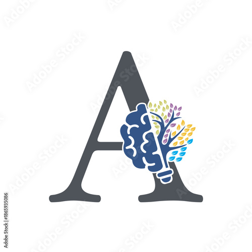 Brain Tree Logo  combine with letter A vector template