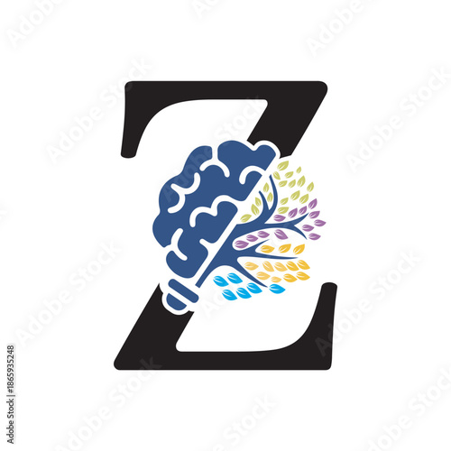 Brain Tree Logo  combine with letter Z vector template