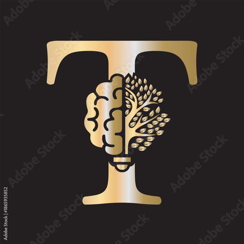 Brain Tree Logo  combine with letter T vector template