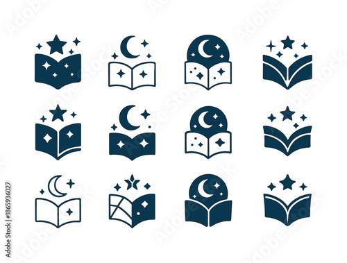 Storybook Icon Set. Children?s storybook. Icon set. Set Logo of Children?s storybook: starry sky. harmonious logo variations of the same emblematic concept,
