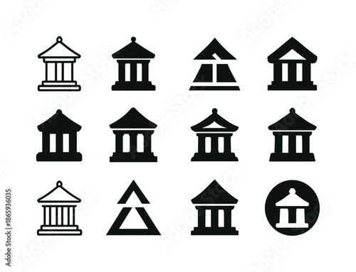Sacred Sites Icon Set. Tourism and visiting sacred sites. Icon set. Set Logo of Tourism and visiting sacred sites: temple. harmonious logo variations of the