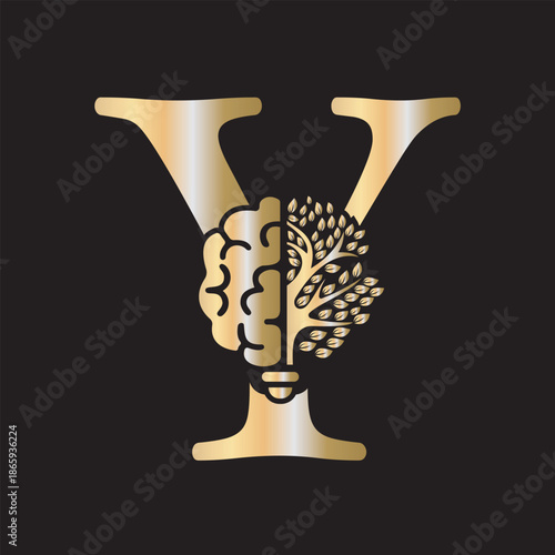 Brain Tree Logo  combine with letter Y vector template