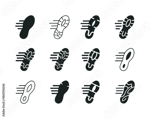 Running Logo Collection. Running. Icon set. Set Logo of Running: shoe tread mark. harmonious logo variations of the same emblematic concept, each
