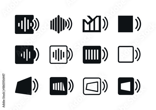 Noise Protection Icons. Noise protection screen. Icon set. Set Logo of Noise protection screen: Environmental Noise Blocker. harmonious logo variations of the