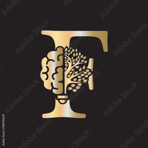 Brain Tree Logo  combine with letter F vector template